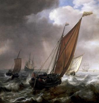 Simon De Vlieger : A Dutch Ferry Boat Before a Breeze